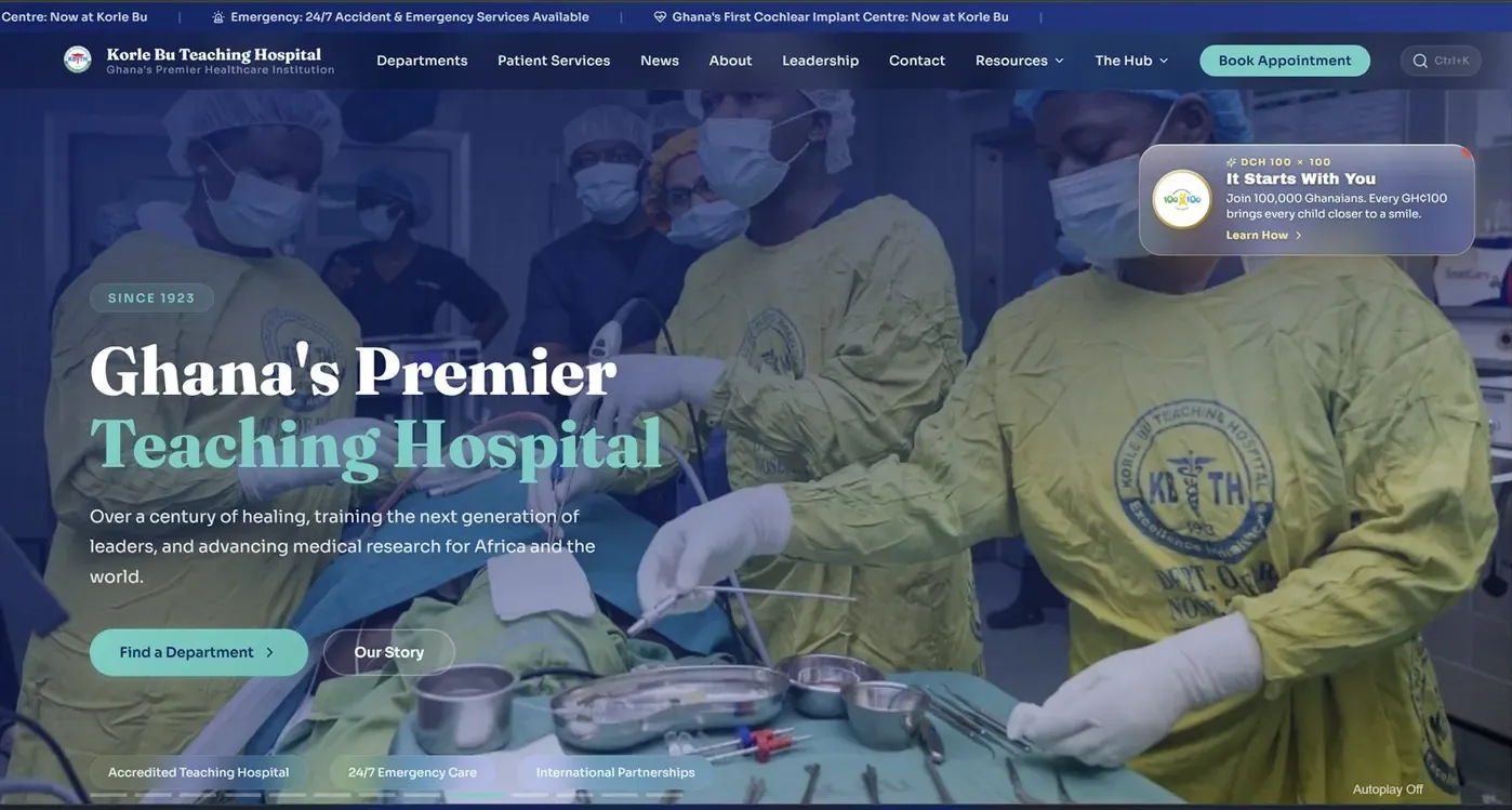 Screenshot of the Korle Bu Teaching Hospital platform